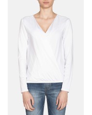 T-SHIRT SCOLLO V INCROCIATA SUL DAVANTI IN JERSEY POLIESTERE. Vestibilità regolare.