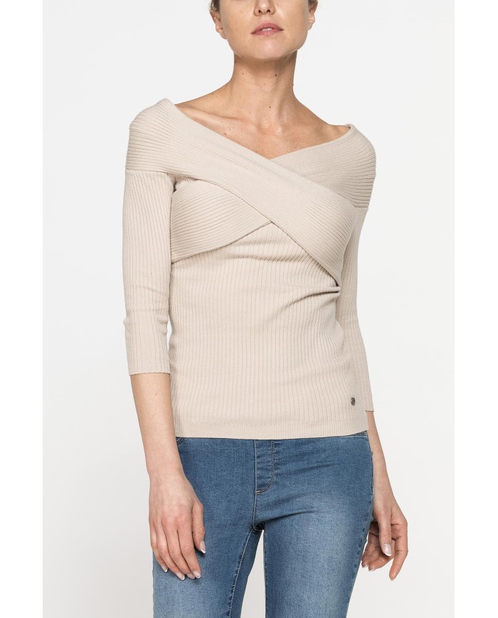 MAGLIA SLIM FIT IN COSTINA CON COLLO INCROCIATO