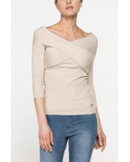 MAGLIA SLIM FIT IN COSTINA CON COLLO INCROCIATO