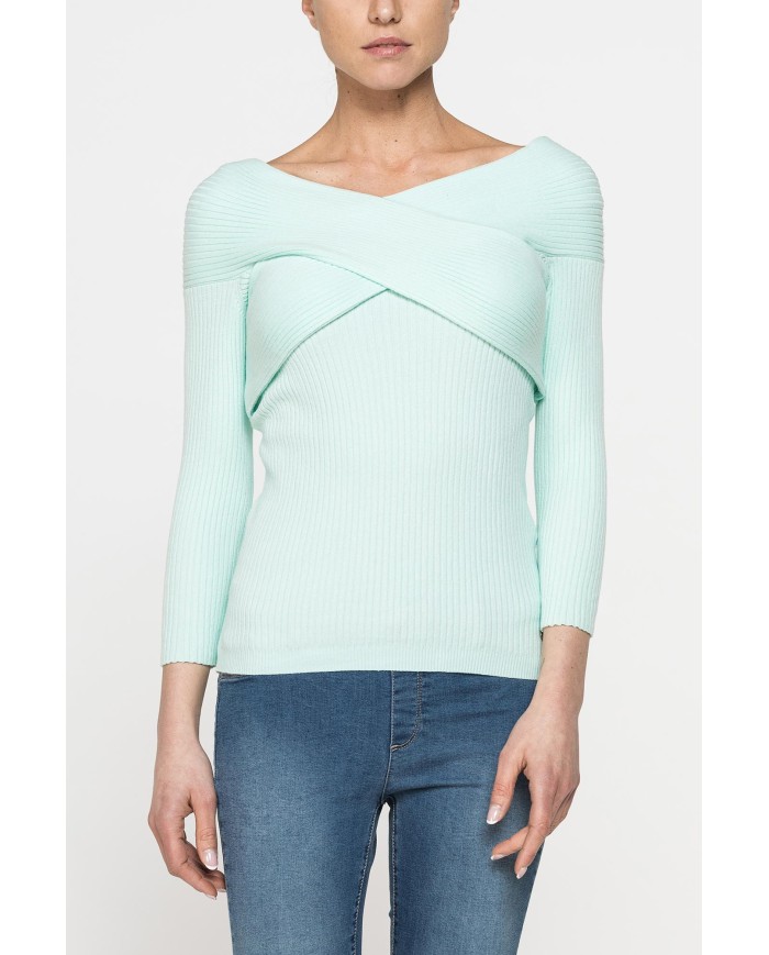 MAGLIA SLIM FIT IN COSTINA CON COLLO INCROCIATO