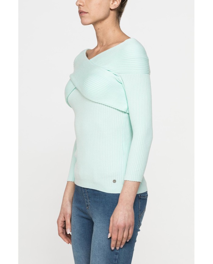 MAGLIA SLIM FIT IN COSTINA CON COLLO INCROCIATO