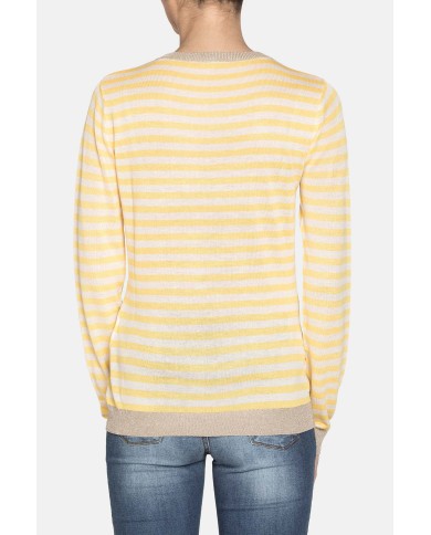 MAGLIA GIROCOLLO A RIGHE IN MISTO VISCOSA. Vestibilità regolare.