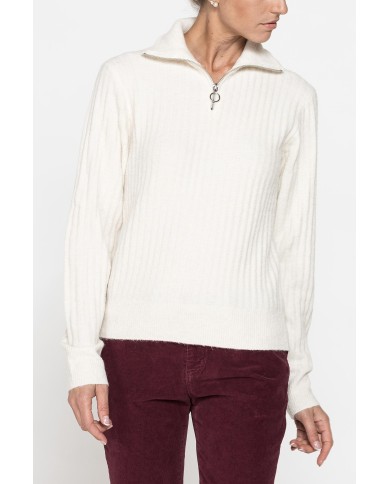 MAGLIA A COSTINE CON MEZZA ZIP IN FILATO RICICLATO