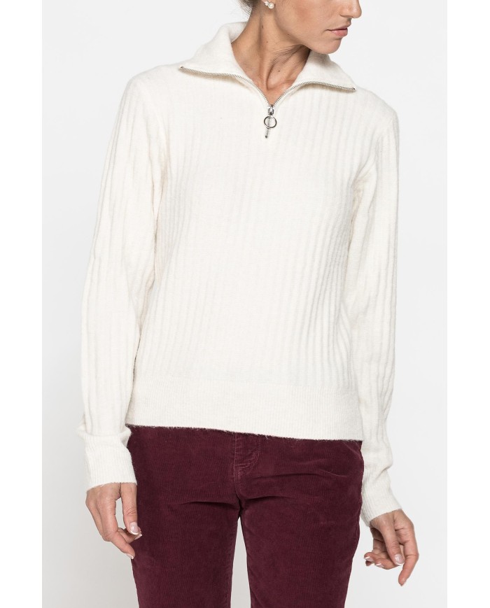 MAGLIA A COSTINE CON MEZZA ZIP IN FILATO RICICLATO