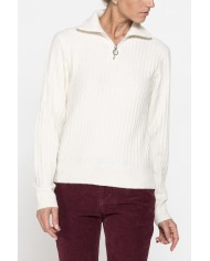 MAGLIA A COSTINE CON MEZZA ZIP IN FILATO RICICLATO