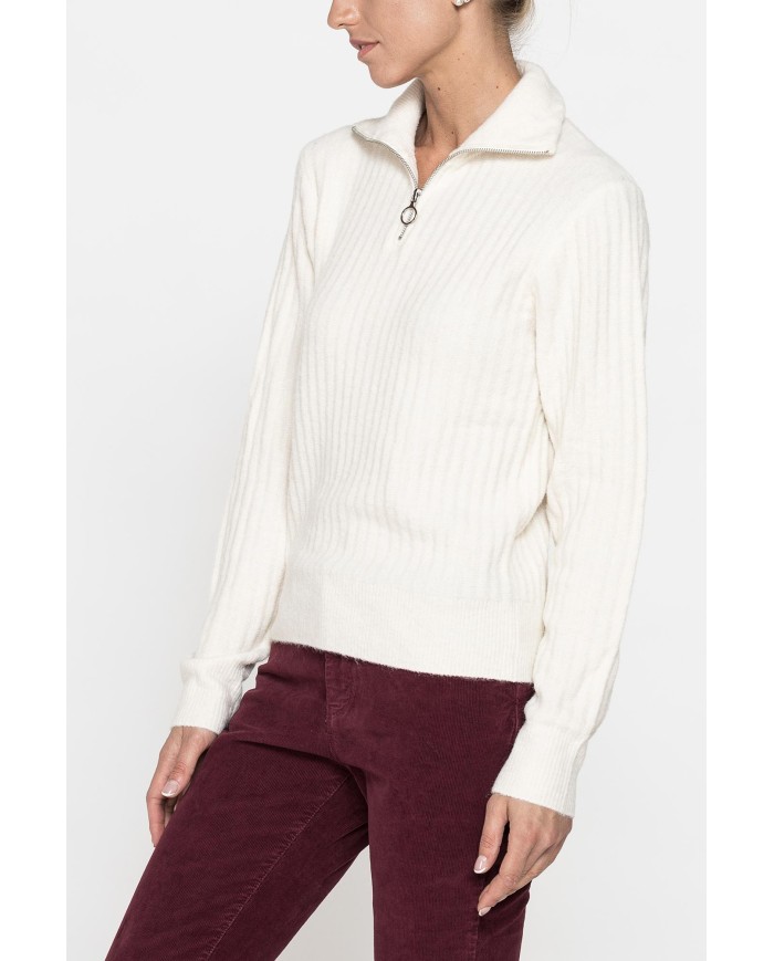 MAGLIA A COSTINE CON MEZZA ZIP IN FILATO RICICLATO