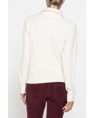 MAGLIA A COSTINE CON MEZZA ZIP IN FILATO RICICLATO