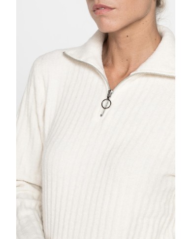 MAGLIA A COSTINE CON MEZZA ZIP IN FILATO RICICLATO