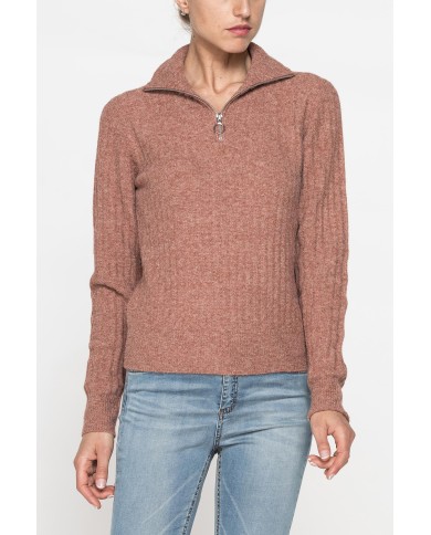 MAGLIA A COSTINE CON MEZZA ZIP IN FILATO RICICLATO