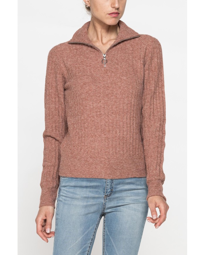 MAGLIA A COSTINE CON MEZZA ZIP IN FILATO RICICLATO