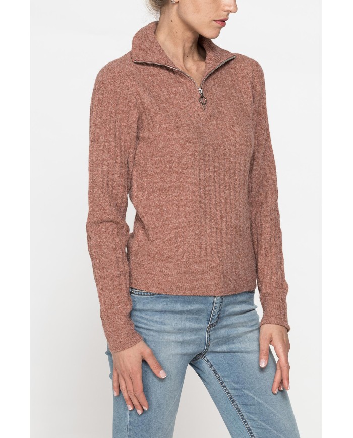 MAGLIA A COSTINE CON MEZZA ZIP IN FILATO RICICLATO