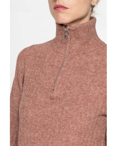 MAGLIA A COSTINE CON MEZZA ZIP IN FILATO RICICLATO