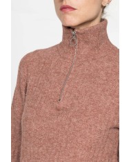 MAGLIA A COSTINE CON MEZZA ZIP IN FILATO RICICLATO