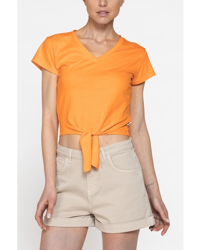 T-SHIRT SCOLLO A V CON NODO IN VITA