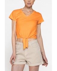 T-SHIRT SCOLLO A V CON NODO IN VITA