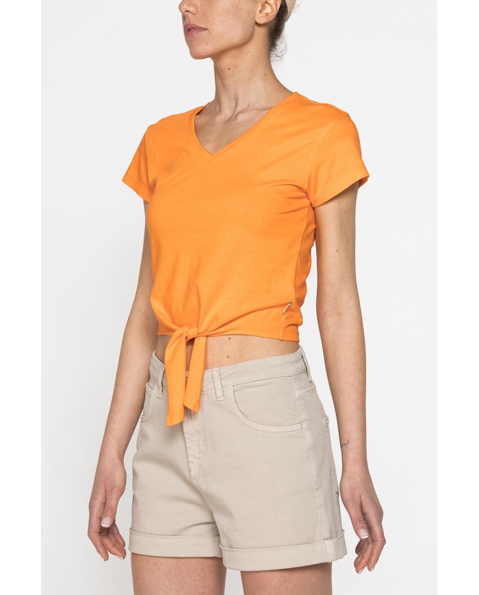 T-SHIRT SCOLLO A V CON NODO IN VITA