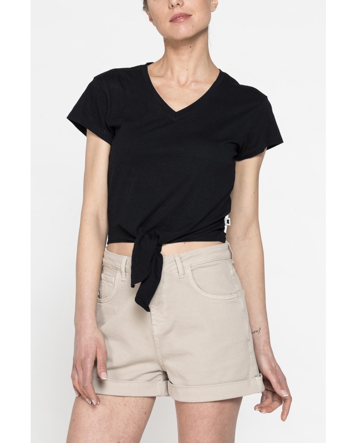 T-SHIRT SCOLLO A V CON NODO IN VITA