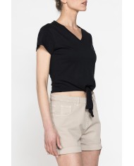 T-SHIRT SCOLLO A V CON NODO IN VITA