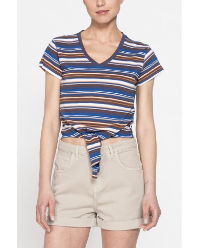 T-SHIRT SCOLLO A V CON NODO IN VITA