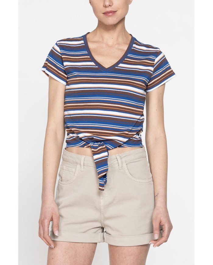 T-SHIRT SCOLLO A V CON NODO IN VITA