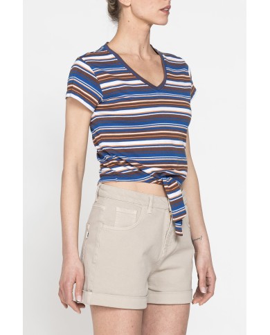 T-SHIRT SCOLLO A V CON NODO IN VITA