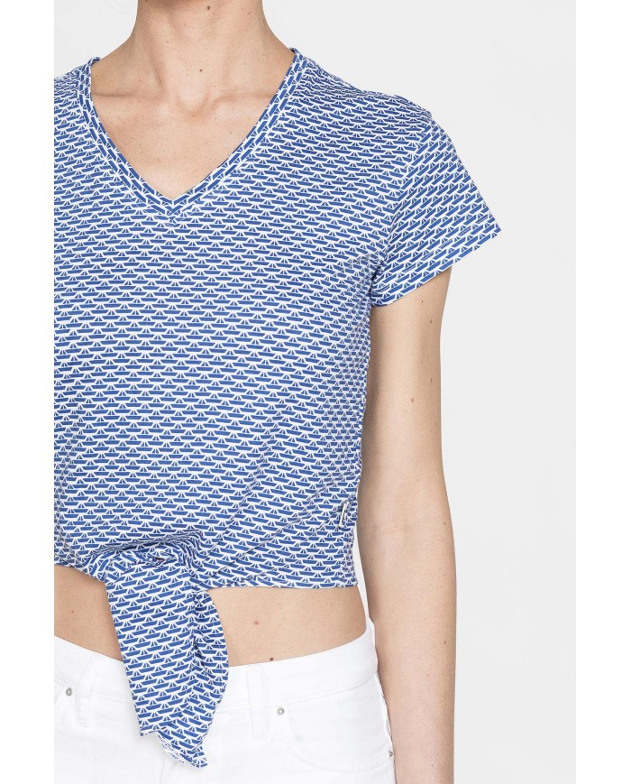 T-SHIRT SCOLLO A V CON NODO IN VITA