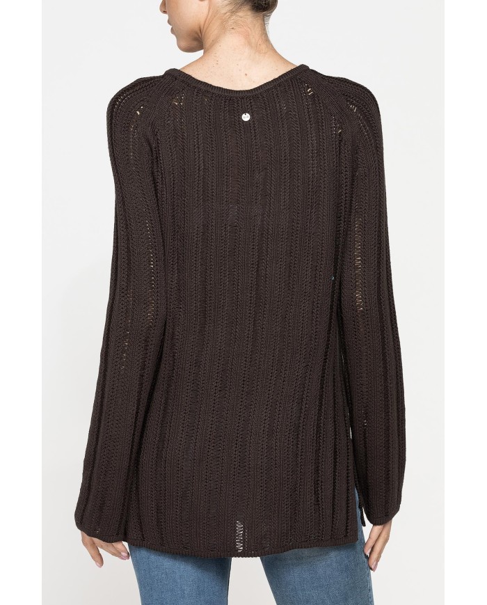 MAGLIA OPENWORK CON SCOLLO A BARCHETTA E MANICA RAGLAN