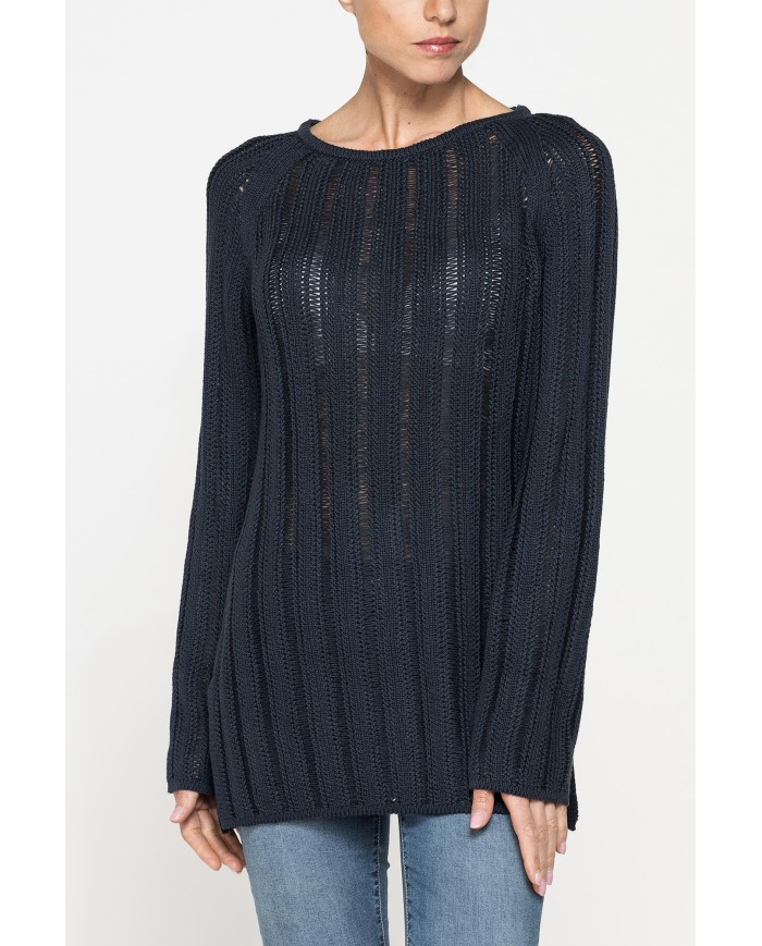 MAGLIA OPENWORK CON SCOLLO A BARCHETTA E MANICA RAGLAN