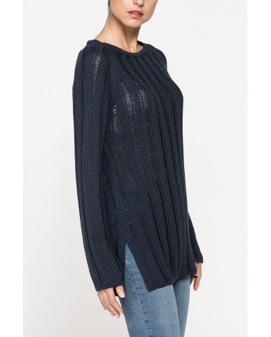 MAGLIA OPENWORK CON SCOLLO A BARCHETTA E MANICA RAGLAN