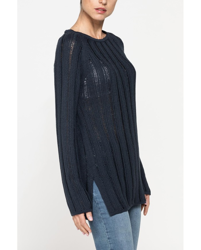 MAGLIA OPENWORK CON SCOLLO A BARCHETTA E MANICA RAGLAN