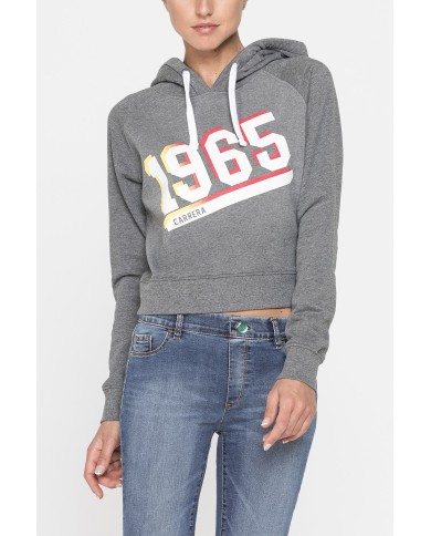 FELPA CORTA CON CAPPUCCIO IN TESSUTO FELPATO