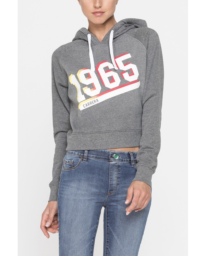 FELPA CORTA CON CAPPUCCIO IN TESSUTO FELPATO