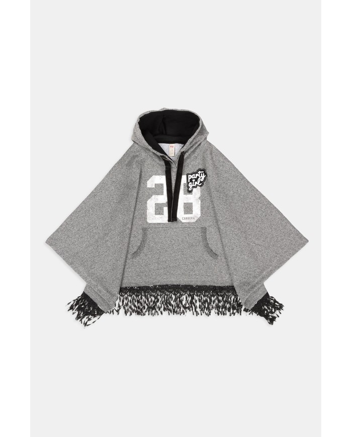 MANTELLA CON CAPPUCCIO IN FELPA COTONE POLYESTERE. Vestibilità regolare.