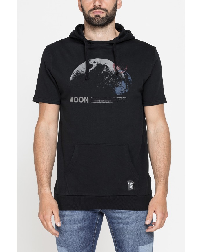 FELPA MANICA CORTA CON CAPPUCCIO