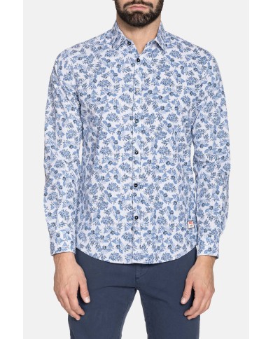 CAMICIA IN POPELINE ELASTICIZZATO CON FANTASIA STAMPATA