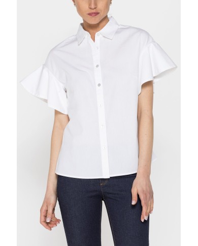 CAMICIA IN POPELINE DI COTONE CON MANICA CORTA VOLANT