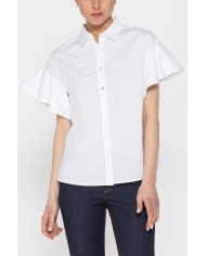 CAMICIA IN POPELINE DI COTONE CON MANICA CORTA VOLANT
