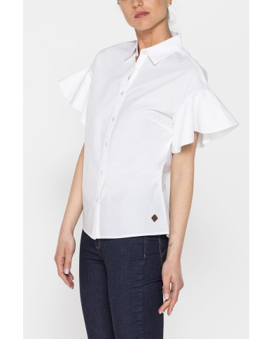 CAMICIA IN POPELINE DI COTONE CON MANICA CORTA VOLANT
