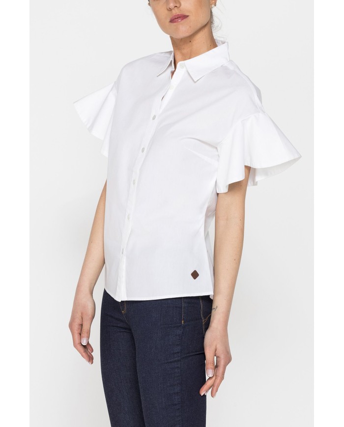 CAMICIA IN POPELINE DI COTONE CON MANICA CORTA VOLANT