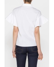 CAMICIA IN POPELINE DI COTONE CON MANICA CORTA VOLANT