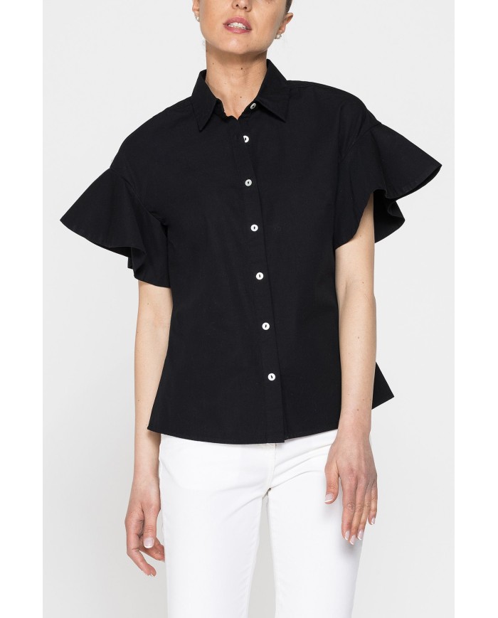 CAMICIA IN POPELINE DI COTONE CON MANICA CORTA VOLANT
