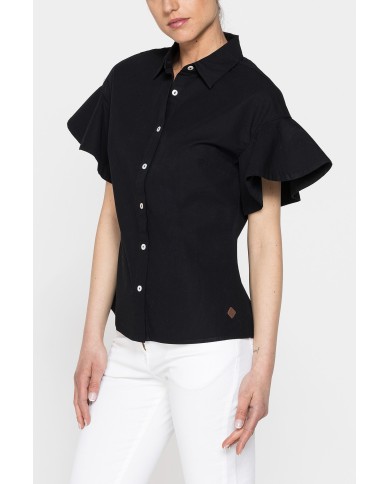 CAMICIA IN POPELINE DI COTONE CON MANICA CORTA VOLANT