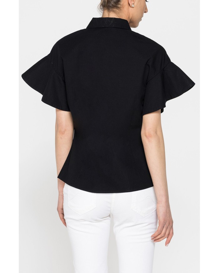 CAMICIA IN POPELINE DI COTONE CON MANICA CORTA VOLANT