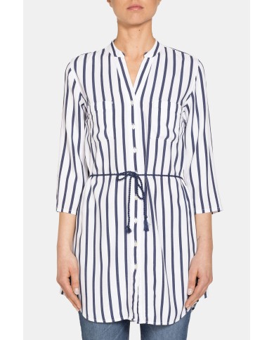 CAMICIA OVERSIZE MANICA SCESA TESSUTO A RIGHE 100% VISCOSA.