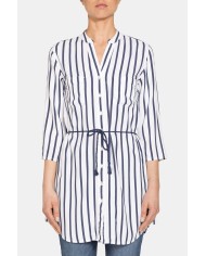 CAMICIA OVERSIZE MANICA SCESA TESSUTO A RIGHE 100% VISCOSA.