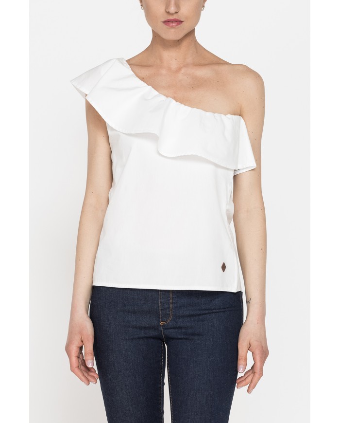 TOP MONOSPALLA IN POPELINE DI COTONE