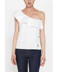 TOP MONOSPALLA IN POPELINE DI COTONE