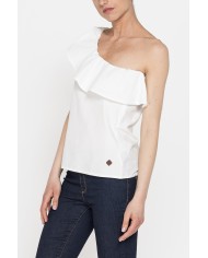 TOP MONOSPALLA IN POPELINE DI COTONE