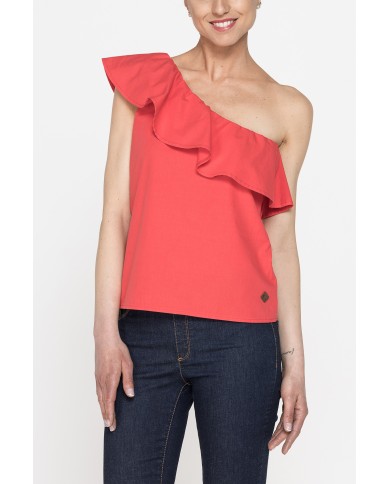 TOP MONOSPALLA IN POPELINE DI COTONE