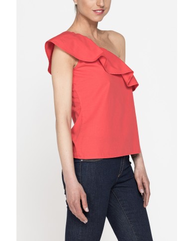 TOP MONOSPALLA IN POPELINE DI COTONE